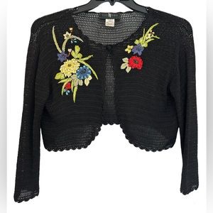 Vintage Sue Wong Crochet Cardigan with Floral Embroidery Small